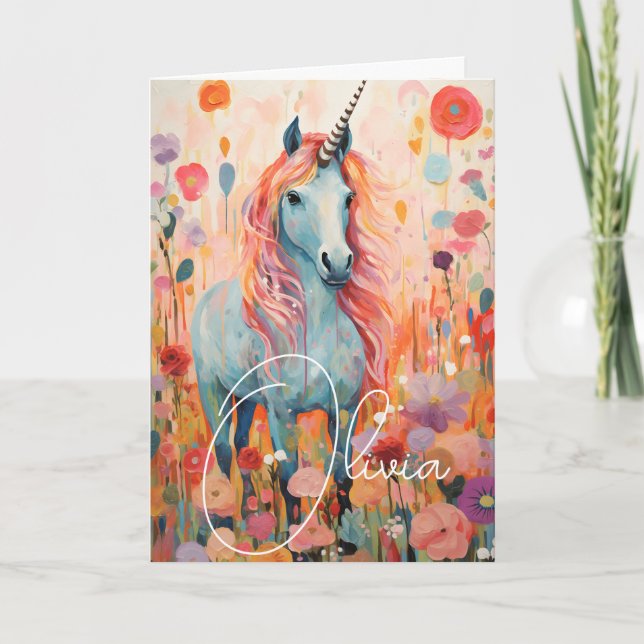 Tarjeta de felicitación doblada de Unicornio de Pa (Anverso)