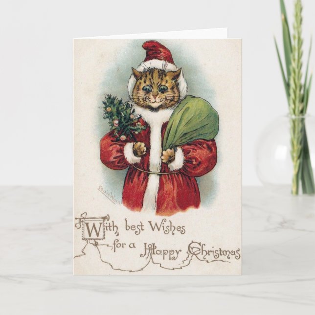 Tarjeta de felicitación doblada del gato Navidades (Anverso)