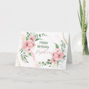Tarjeta de felicitación doblada floral rosa acuare