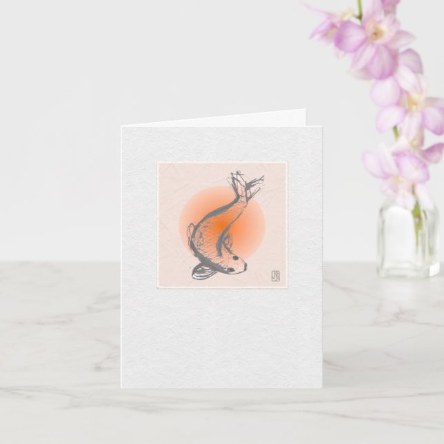 Tarjeta de felicitación doblada KOI japonesa en bl (Orquídea)