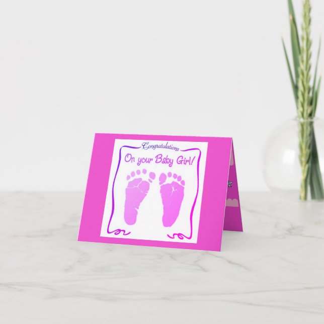 Tarjeta de felicitación doblada para la nueva bebé (Anverso)