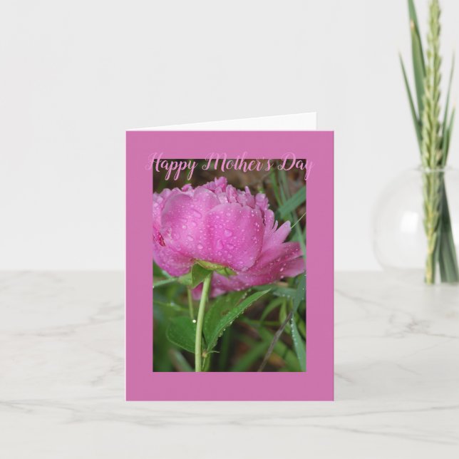 Tarjeta de felicitación doblada Peonía Rosa (Anverso)