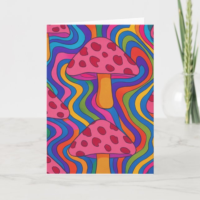 Tarjeta de Felicitación Doble de Hongos Psicodélic (Anverso)