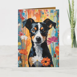 Tarjeta de Felicitación Doble de Perro con Acuarel