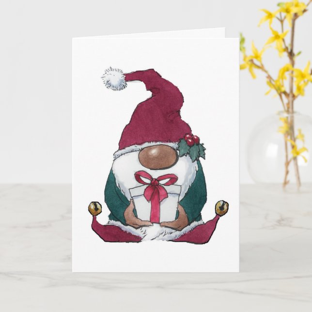 tarjeta de felicitación duende de Navidad (flor amarilla)