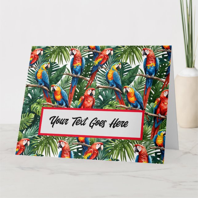 tarjeta de felicitación editable de loro tropical  (Anverso)