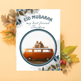Tarjeta de felicitación Eid con foto floral de luj