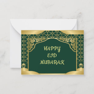 Tarjeta de felicitación Eid Mubarak Green Gold