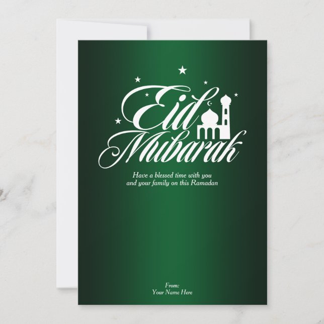 Tarjeta de felicitación Eid Mubarak Ramadan | Verd (Anverso)