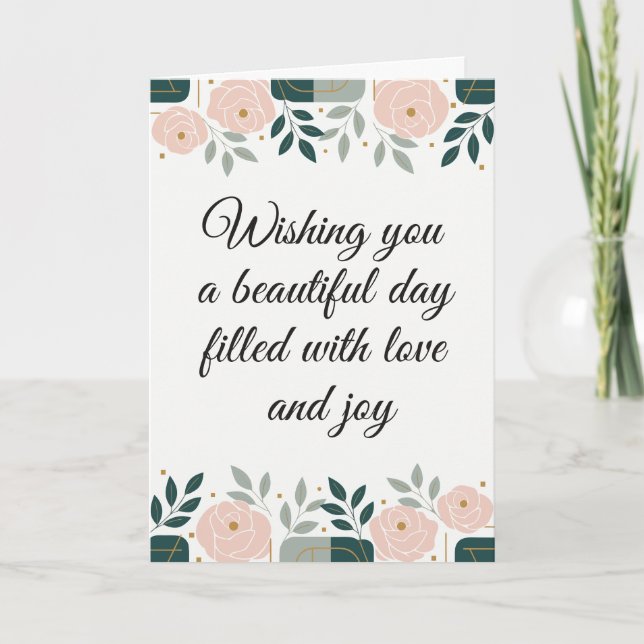 Tarjeta de felicitación elegante de flores rosadas (Anverso)