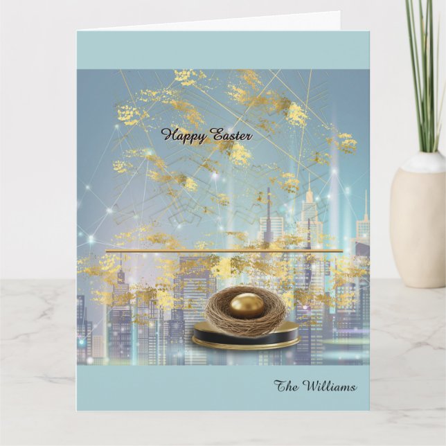 Tarjeta de felicitación elegante de Pascua doblada (Anverso)