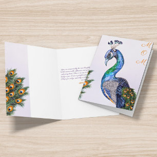 Tarjeta de felicitación elegante de pavo real para