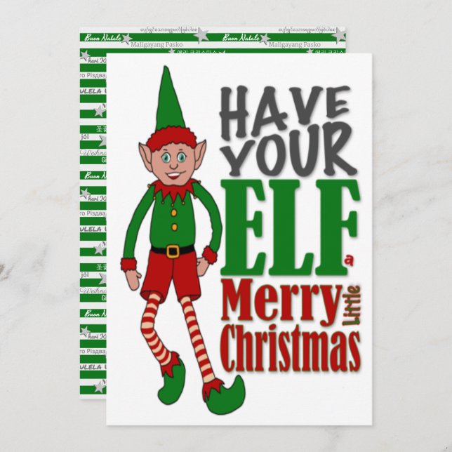 Tarjeta de felicitación Elf Boy para navidades (Anverso / Reverso)