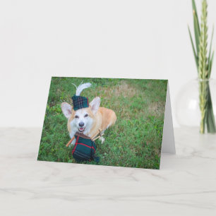 Tarjeta de felicitación en blanco Bagpipe Corgi