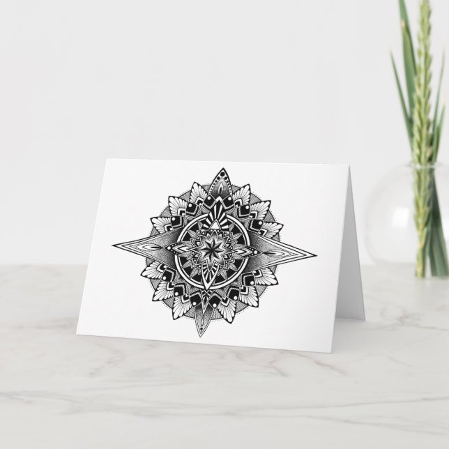 Tarjeta de felicitación en blanco Compass Mandala (Anverso)