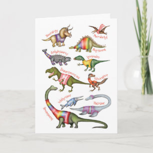 Tarjeta de felicitación en blanco con dinosaurios 