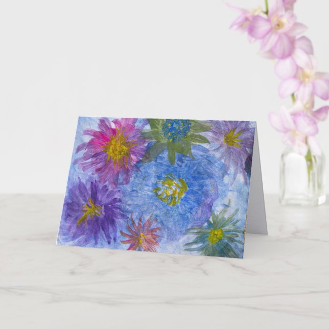 Tarjeta de felicitación en blanco con flores en az (Orquídea)
