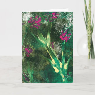 Tarjeta de felicitación en blanco con flores rosad