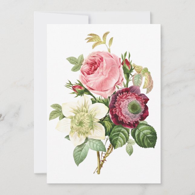 Tarjeta de felicitación en blanco con flores vinta (Anverso)