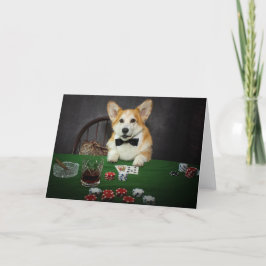 Tarjeta de felicitación en blanco Corgi de juego d