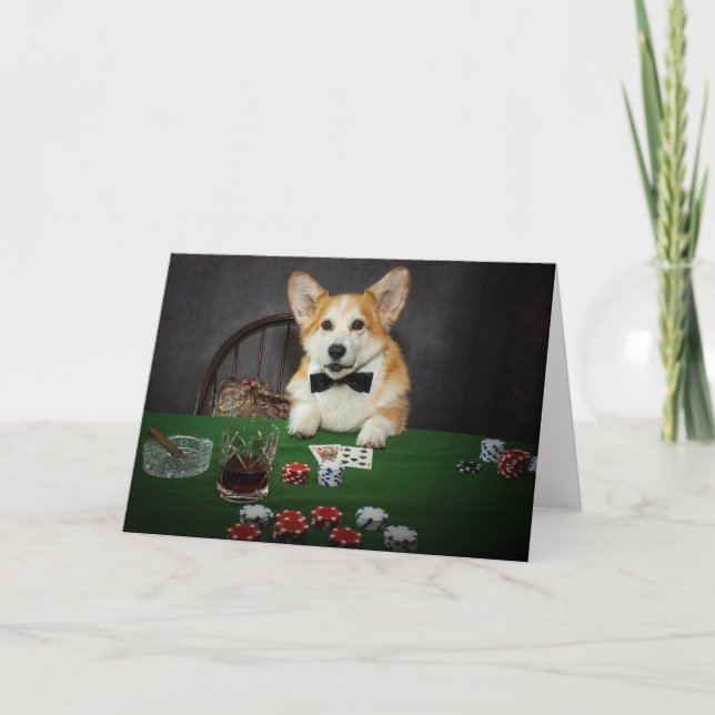 Tarjeta de felicitación en blanco Corgi de juego d (Anverso)