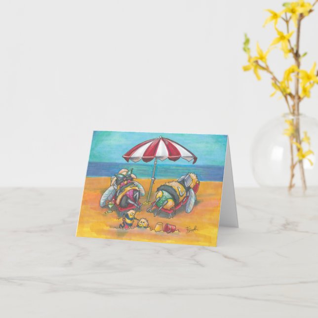 Tarjeta de Felicitación en Blanco de Abeja de Vaca (flor amarilla)