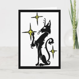 Tarjeta de felicitación en blanco de gato negro co