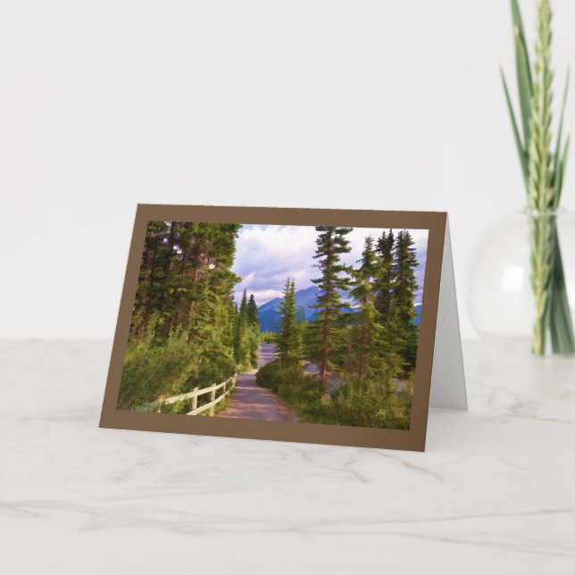 Tarjeta de felicitación en blanco de la montaña y (Anverso)
