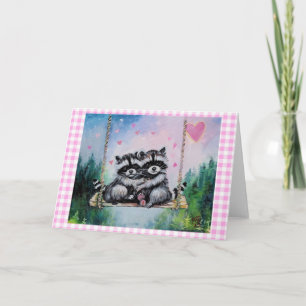 Tarjeta de felicitación en blanco de mapaches de S