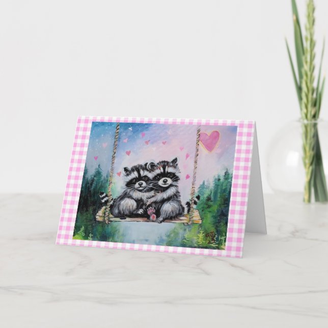 Tarjeta de felicitación en blanco de mapaches de S (Anverso)