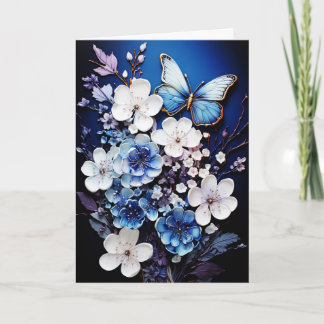 Tarjeta de felicitación en blanco de mariposas y f