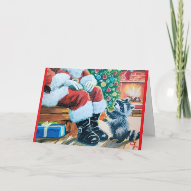 Tarjeta de felicitación en blanco de Santa y mapac (Anverso)