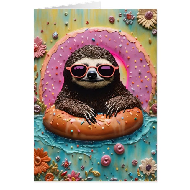 Tarjeta de felicitación en blanco de Sloth Donut A (Frente)