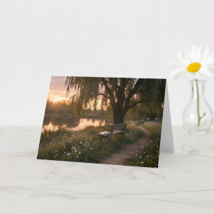 Tarjeta de felicitación en blanco del atardecer de