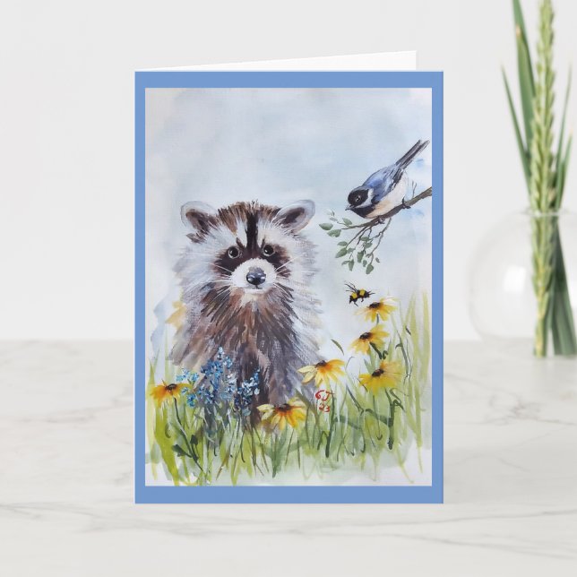 Tarjeta de felicitación en blanco para Raccoon y S (Anverso)