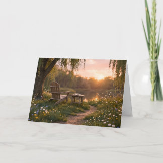 Tarjeta de felicitación en blanco puesta de sol la