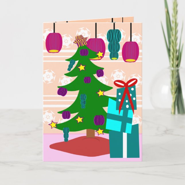 Tarjeta de felicitación enrrollada del árbol de (Anverso)