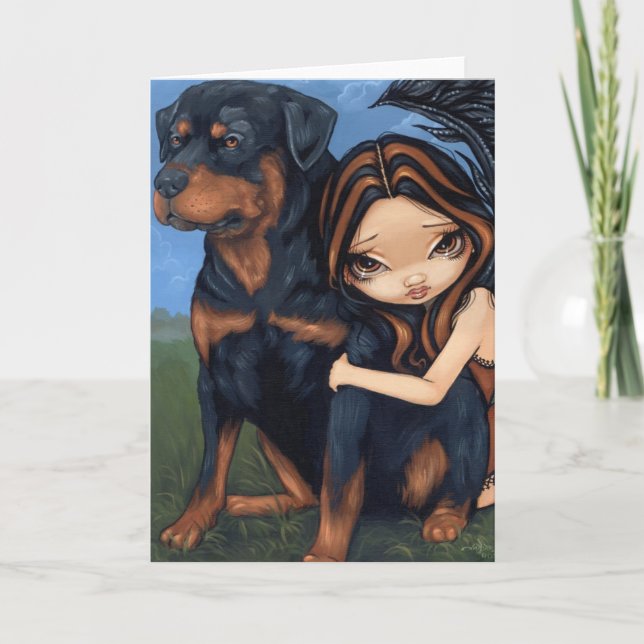 Tarjeta de felicitación "Fairy with a Rottweiler" (Anverso)