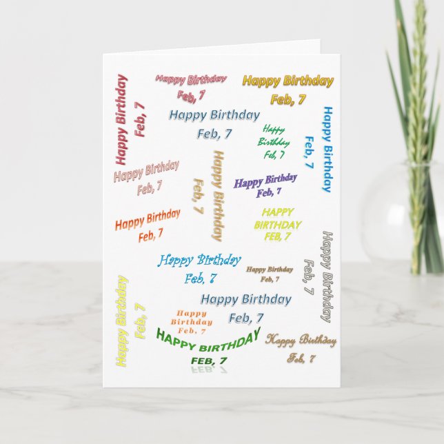 Tarjeta de felicitación Febrero, 7 Cumpleaños (Anverso)