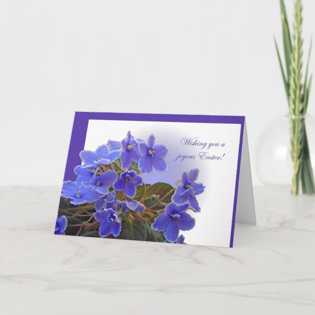 Tarjeta de felicitación feliz de Pascua - violetas (Anverso)