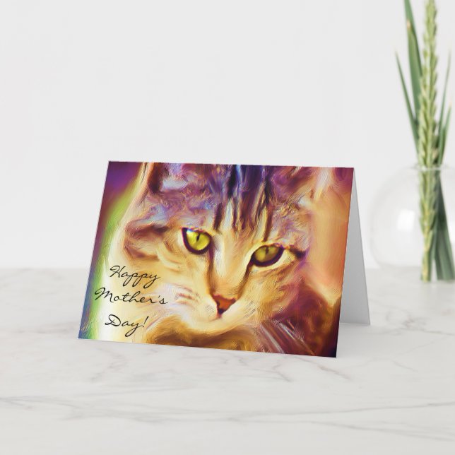 Tarjeta de felicitación feliz del arte del gato de (Anverso)