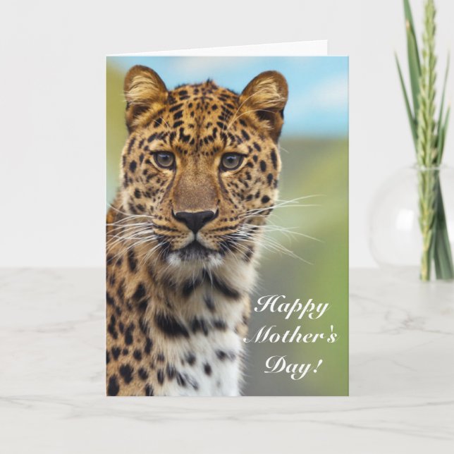 Tarjeta de felicitación feliz del leopardo del día (Anverso)