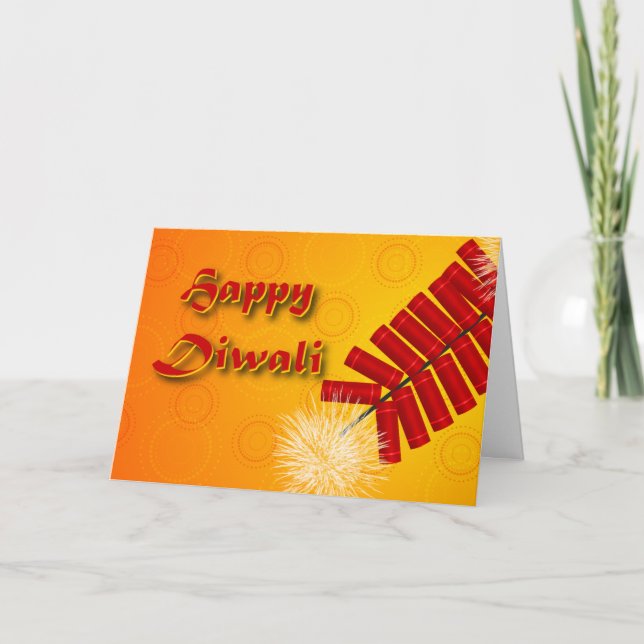 Tarjeta de felicitación feliz Diwali Fireworks (Anverso)