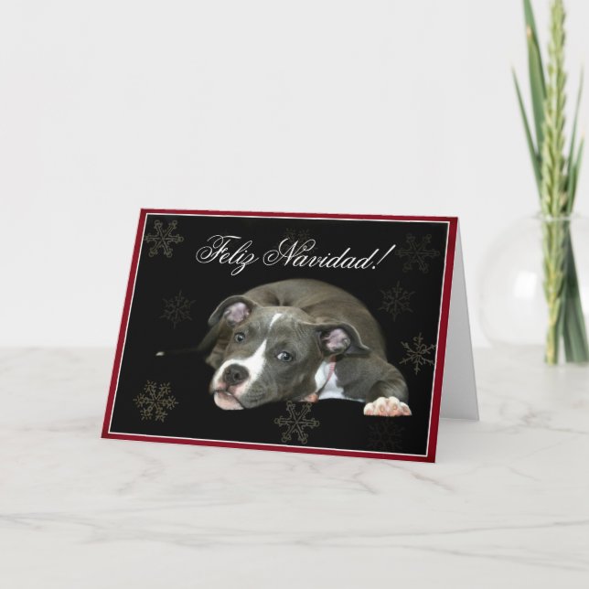 Tarjeta de felicitación Feliz Navidad Blue Pitbull (Anverso)