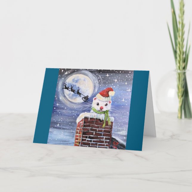 Tarjeta de felicitación Ferret & Xmas Chimney Blan (Anverso)