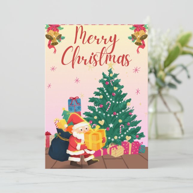 Tarjeta de felicitación festiva Santa y Christmas  (Anverso de pie)