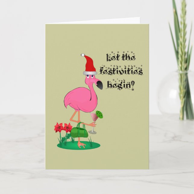 Tarjeta de felicitación Flamingo para navidades (Anverso)