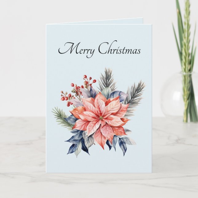 Tarjeta de felicitación floral azul para navidades (Anverso)