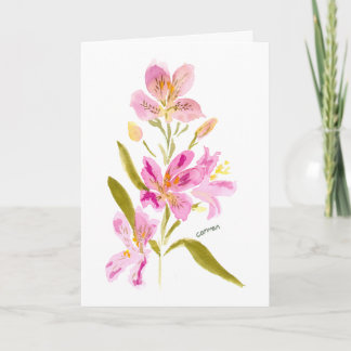 Tarjeta de felicitación floral de acuarela de liri