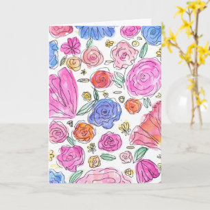 Tarjeta de Felicitación Floral de Acuarela (En Bla